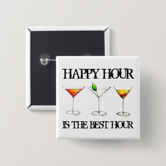 Happy Hour ist der beste Stunden-Drink-Cocktail Button (Vorne & Hinten)