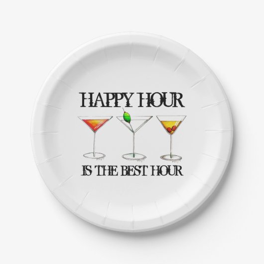 Happy Hour ist der beste Stunden-Drink-Cocktail Pappteller (Vorderseite)