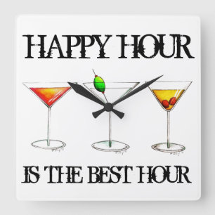 Happy Hour ist der beste Stunden-Drink-Cocktail Quadratische Wanduhr