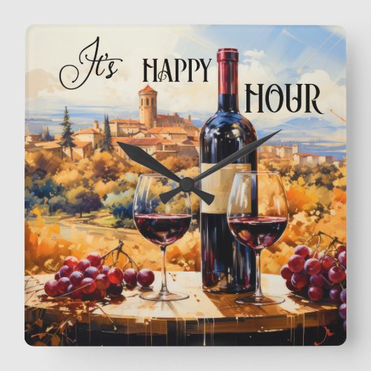 Happy Hour Italienische Landschaft Quadratische Wanduhr (Vorderseite)