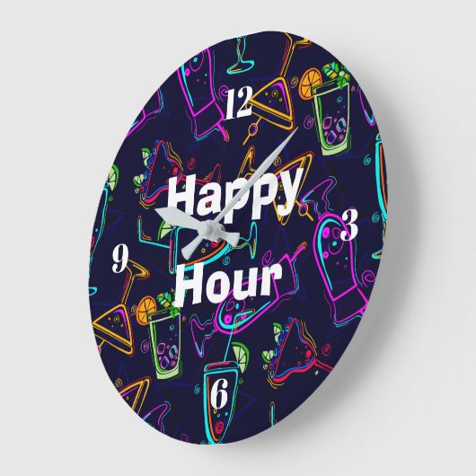 Happy Hour Neon Cocktails Große Wanduhr (Winkel)