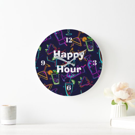 Happy Hour Neon Cocktails Große Wanduhr (Zuhause)