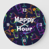 Happy Hour Neon Cocktails Große Wanduhr (Vorderseite)
