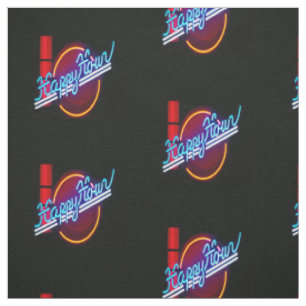 Happy Hour Neon Sign Print Fabric Stoff