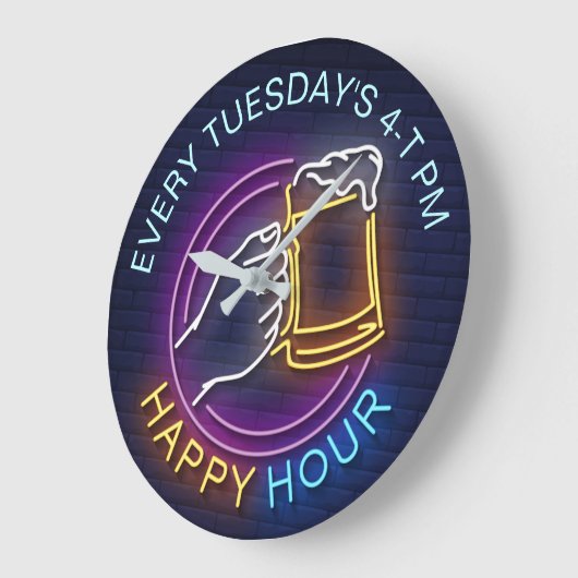 Happy Hour Neon Signs Style Text Beer Stain Große Wanduhr (Winkel)