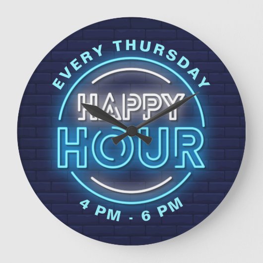 Happy Hour Neon Signs Style Text Große Wanduhr (Vorderseite)