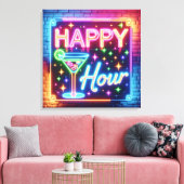 Happy Hour Sign On Rainbow Brick Leinwanddruck (Insitu (Wohnzimmer))