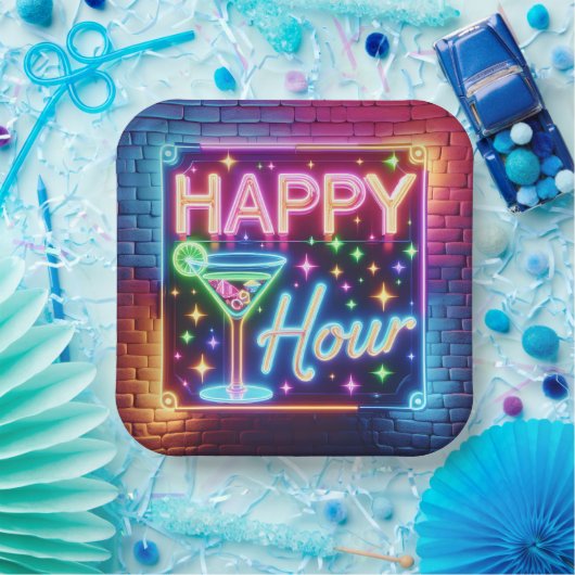 Happy Hour Sign On Rainbow Brick Pappteller (Party)