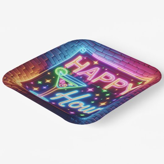 Happy Hour Sign On Rainbow Brick Pappteller (Gewinkelt)