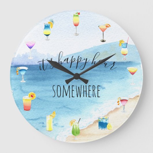Happy Hour Somewhere Tropical Cocktail Watercolor Große Wanduhr (Vorderseite)