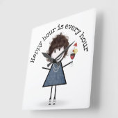 Happy Hour Strichfigur-Mädchen mit Cocktail Quadratische Wanduhr (Winkel)