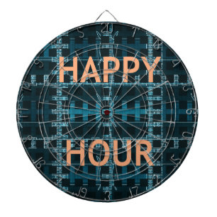Happy Hour Text Blau Vektor Kunst Druck Dartscheibe