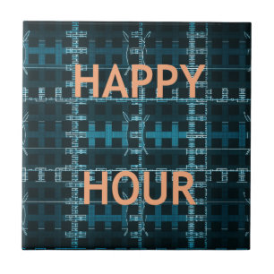 Happy Hour Text Blau Vektor Kunst Druck Fliese