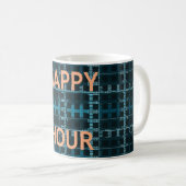 Happy Hour Text Blau Vektor Kunst Druck Kaffeetasse (VorderseiteRechts)