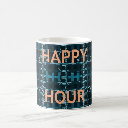 Happy Hour Text Blau Vektor Kunst Druck Kaffeetasse (Mittel)