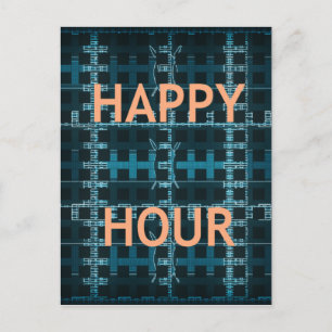 Happy Hour Text Blau Vektor Kunst Druck Postkarte
