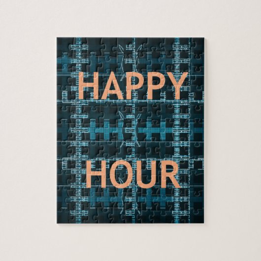 Happy Hour Text Blau Vektor Kunst Druck Puzzle (Vertikal)