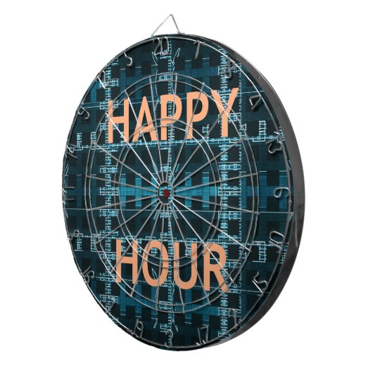 Happy Hour Text Blue Vector Art Print Dartscheibe (Vorderseite rechts)