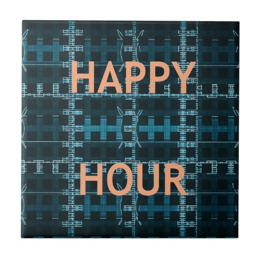 Happy Hour Text Blue Vector Art Print Fliese (Vorderseite)