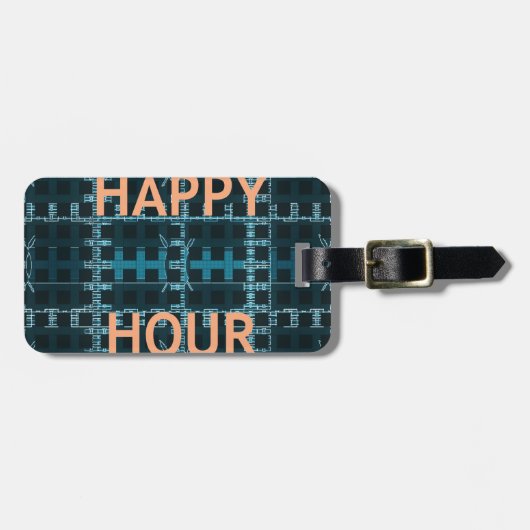 Happy Hour Text Blue Vector Art Print Gepäckanhänger (Vorderseite horizontal)