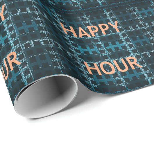 Happy Hour Text Blue Vector Art Print Geschenkpapier (Rolleneckpunkt)