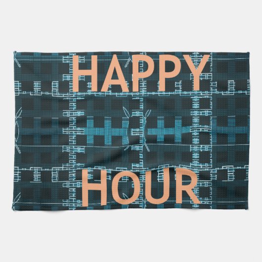 Happy Hour Text Blue Vector Art Print Geschirrtuch (Horizontal)