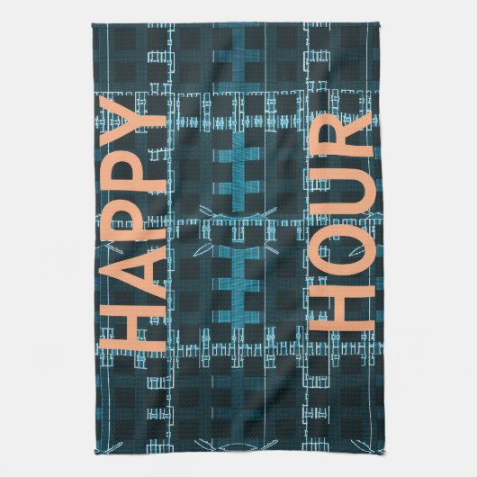 Happy Hour Text Blue Vector Art Print Geschirrtuch (Vertikal)