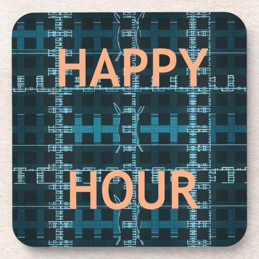 Happy Hour Text Blue Vector Art Print Getränkeuntersetzer (Vorderseite)