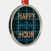 Happy Hour Text Blue Vector Art Print Ornament Aus Metall (Rechts)