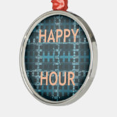 Happy Hour Text Blue Vector Art Print Ornament Aus Metall (Links)