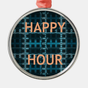 Happy Hour Text Blue Vector Art Print Ornament Aus Metall