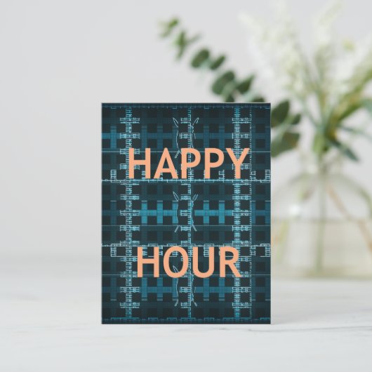 Happy Hour Text Blue Vector Art Print Postkarte (Stehend Vorderseite)