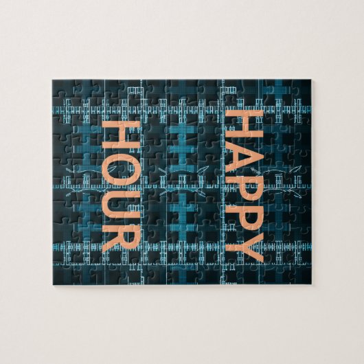 Happy Hour Text Blue Vector Art Print Puzzle (Horizontal)