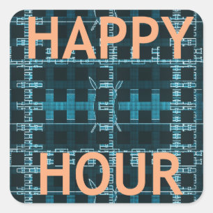 Happy Hour Text Blue Vector Art Print Quadratischer Aufkleber