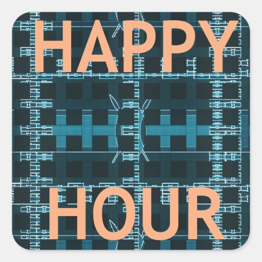 Happy Hour Text Blue Vector Art Print Quadratischer Aufkleber (Vorderseite)