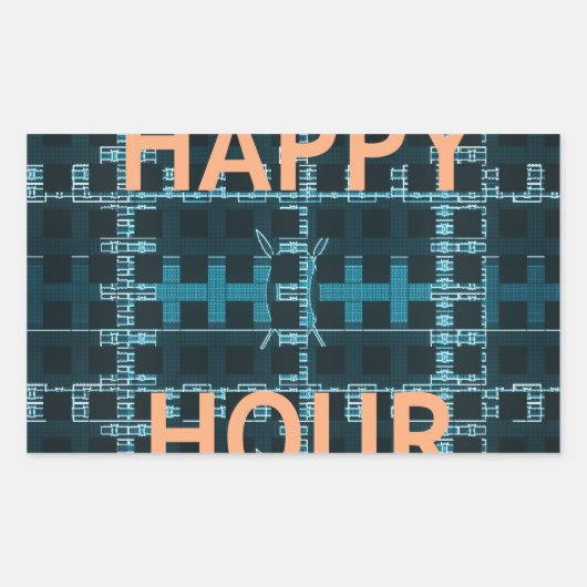 Happy Hour Text Blue Vector Art Print Rechteckiger Aufkleber (Vorderseite)