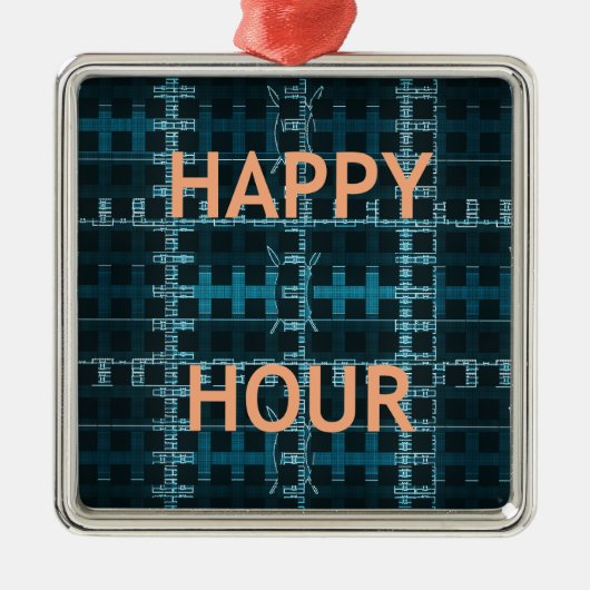 Happy Hour Text Blue Vector Art Print Silbernes Ornament (Vorne)
