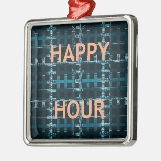 Happy Hour Text Blue Vector Art Print Silbernes Ornament (Links)