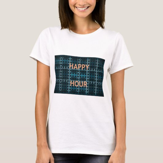 Happy Hour Text Blue Vector Art Print T-Shirt (Vorderseite)