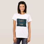 Happy Hour Text Blue Vector Art Print T-Shirt (Vorne ganz)