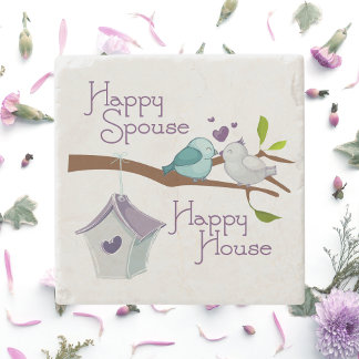 Happy House Happy House Cartoon Love Birds Steinuntersetzer
