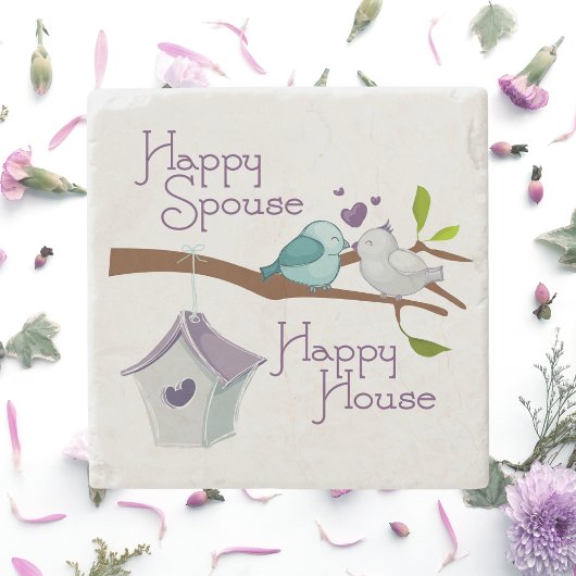 Happy House Happy House Cartoon Love Birds Steinuntersetzer