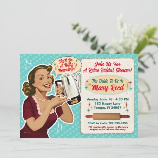 Happy Housefrau Brautparty Einladung + Rezept Kart (Stehend Vorderseite)