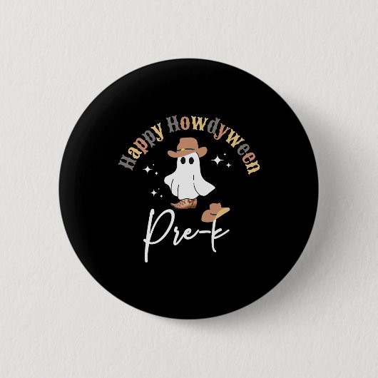 Happy Howdyween Pre-k Ghost Western Lehrer Presch Button (Vorderseite)
