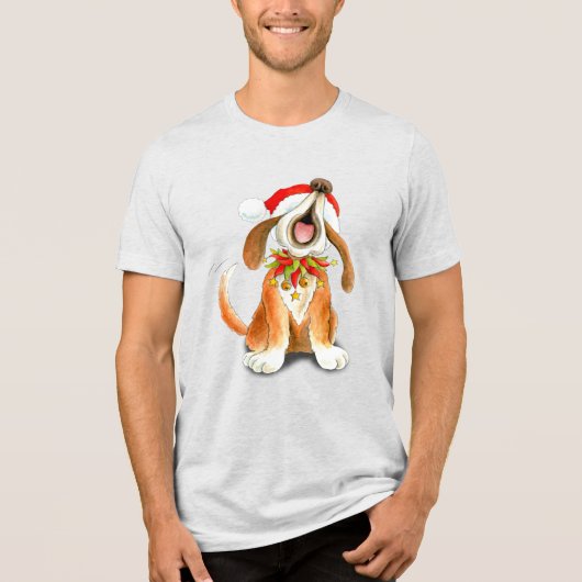 Happy Howl-i-days Weihnachtshund singt T - Shirt (Vorderseite)