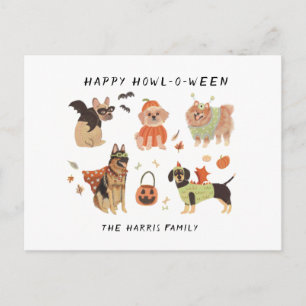 Happy Howl-o-ween Hunde Halloween Food Labe Feiertagspostkarte