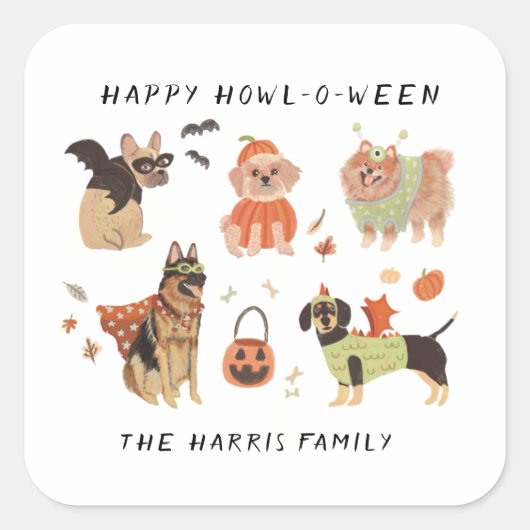 Happy Howl-o-ween Hunde Halloween Food Labe Quadratischer Aufkleber (Vorderseite)