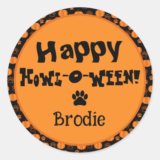 Happy Howl-O-Ween Personalized Dog Halloween Runder Aufkleber (Vorderseite)