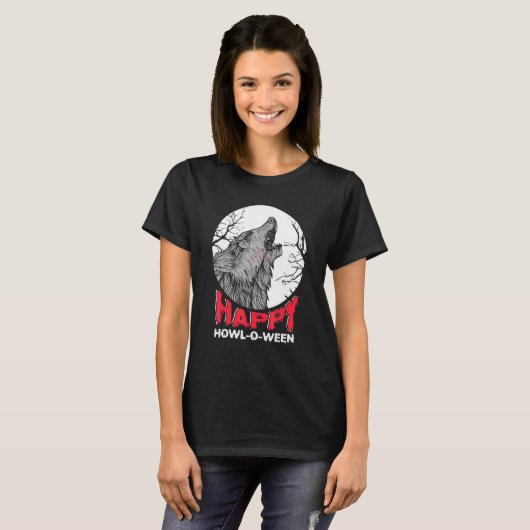 Happy Howl oder zwischen Werwolf Trick oder Hallo T-Shirt (Vorne ganz)