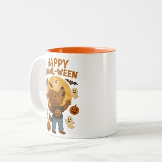 Happy Howl-ween Niedlicher Werwolf Halloween Zweifarbige Tasse (Vorderseite Links)